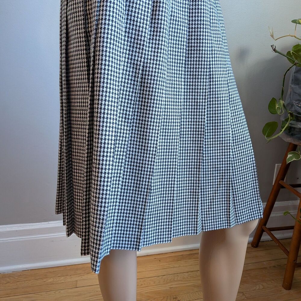 Vintage 90s Y2K Pleated Houndstooth Mini Skirt Dark Academia Preppy Size 6 - Picture 6 of 8